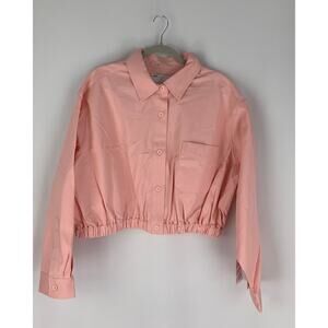 ASOS Cropped Twill Button Up Shirt Shacket Womens Size 12 Pink Jacket New